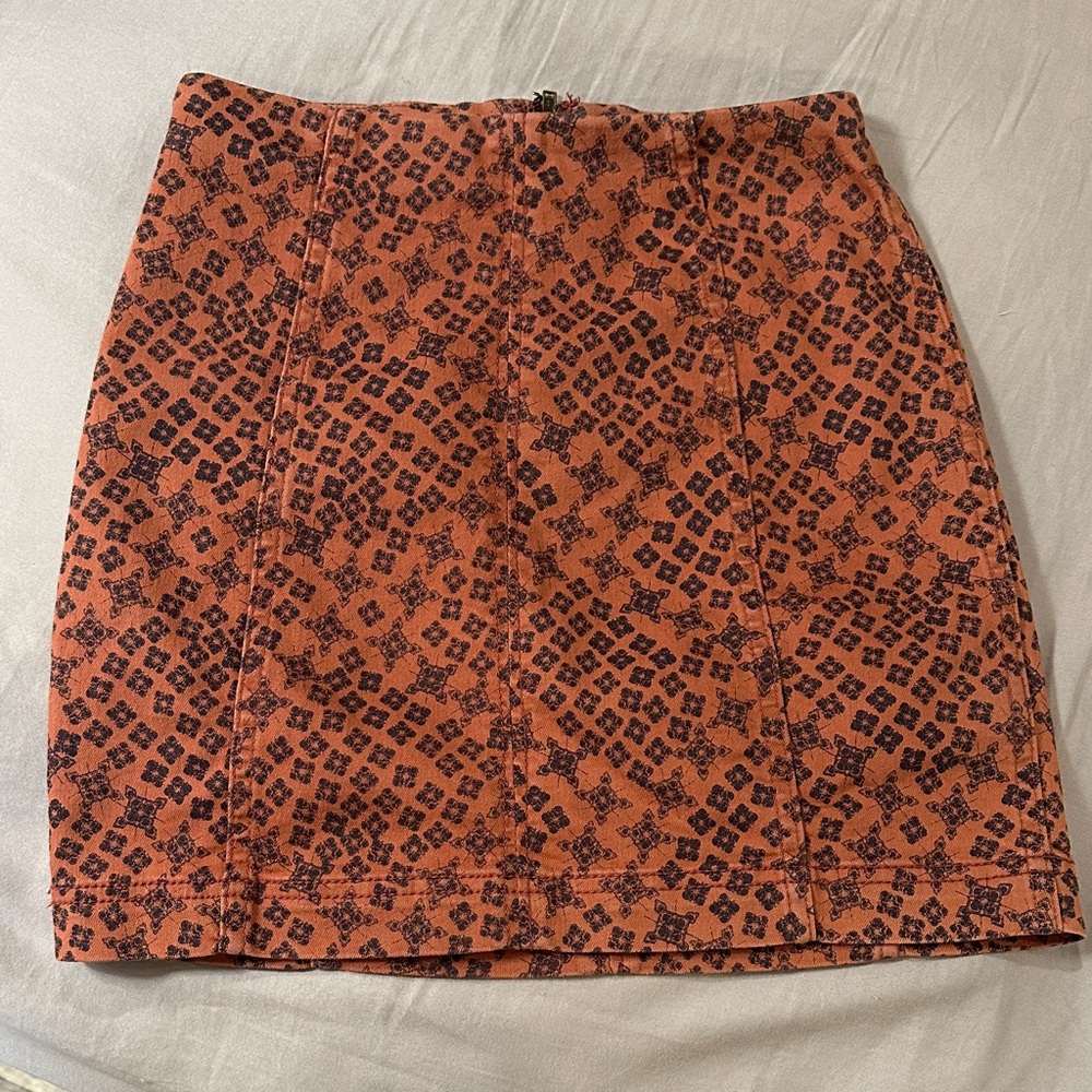 Free People Geometric Rust and Black Mini Skirt